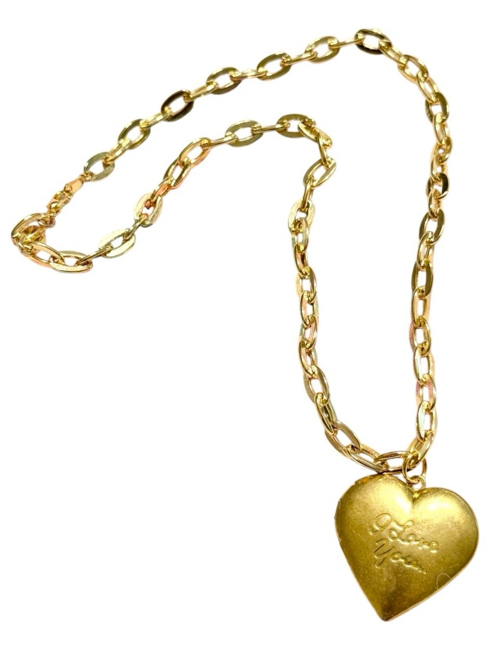 Vintage I Love You Heart Locket Pendant Necklace on a Thick Link Chain, Function